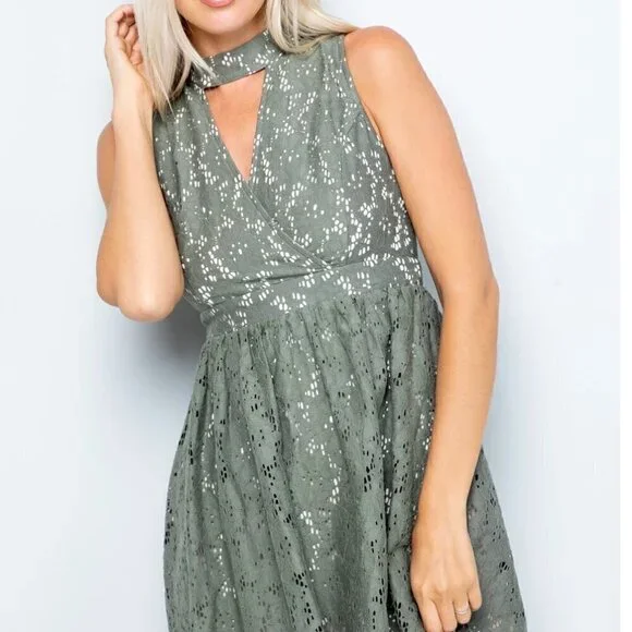 Sexy Olive Green Lace Mini Dress - L - Picture 2 of 7